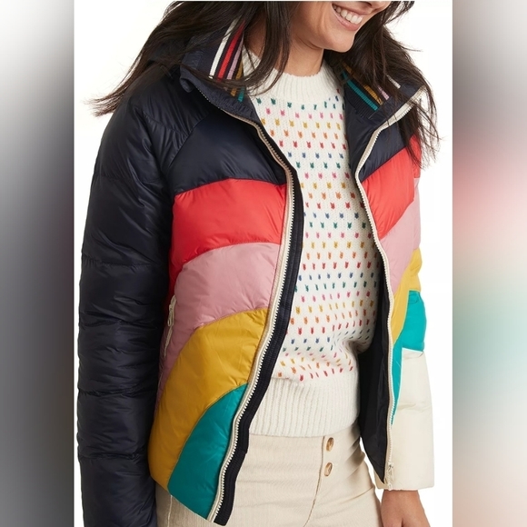 Marine layer Apres Puffer in Navy Rainbow Wave - Picture 5 of 10